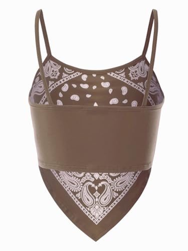 Design by Olivia Women's Stretchy Asymmetric Tie Knob Open Back Bandana/Flower Print Crop Top Shirt- Made in USA3