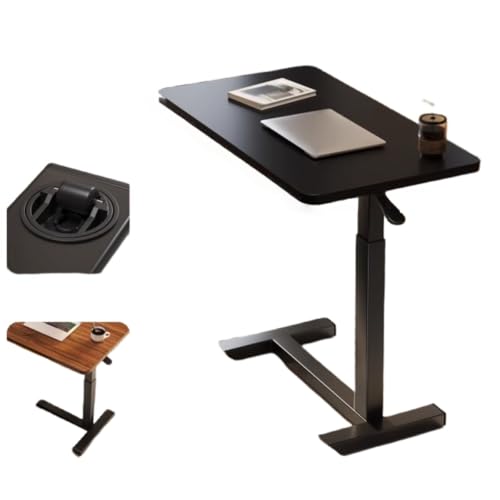 Andula サイドテーブル 空力昇降式 360度回転 高さ調節可能 66?94cm コの字型 ベッド横 テーブル 木目調天板 小物置き ベッドサイド 移動便利 ナイトテーブル 一人暮らし 食卓 小型 組立簡単 (空力モデル,ブラック)