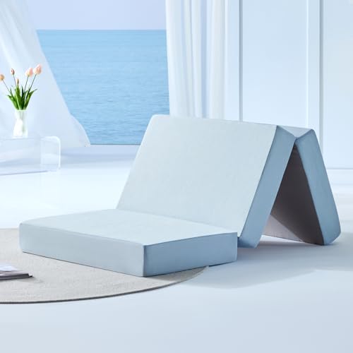 Lazyzizi Cooling Folding Mattress 6 Inch Foldable Mattress with Memory Foam Cold & Breathable Fabric Cover Trifold Floor Guest Murphy Bed for Camping RV Single