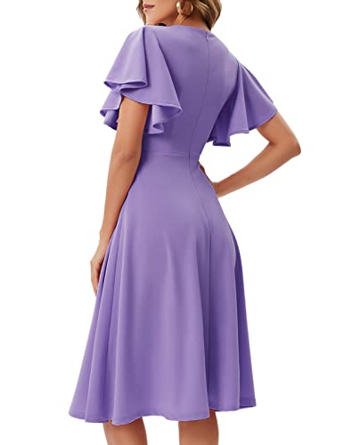 Image of Bridesmay Women's Formal Wedding Guest Dress for Women 2026 Short Sleeve Fit and Flare Tea Party Dresses