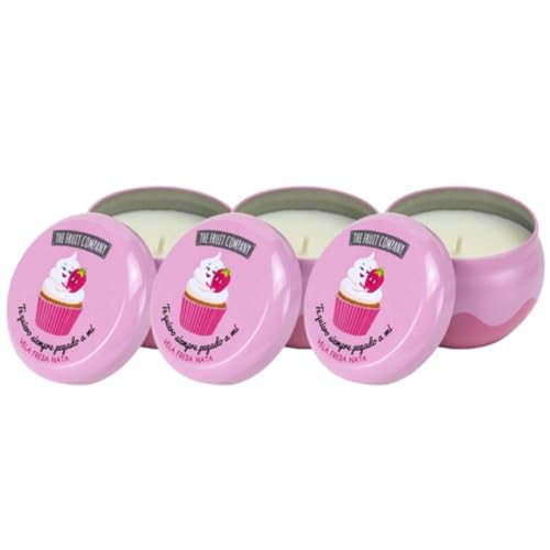 TIENDIFY - Vela Perfumada The Fruit Company – Cera Vegetal 150g, 1 Mecha, Duración 40h, Con Extractos Naturales – Aroma Duradero y Relajante (Pack de 3, FRESA-NATA)