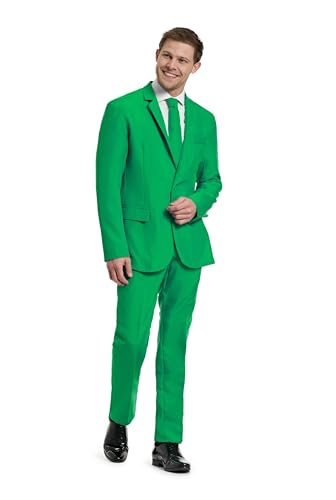 Offstream Plain Colored Suits for Men – Costumes Include Jacket Pants and Tie, L, Plain Green
