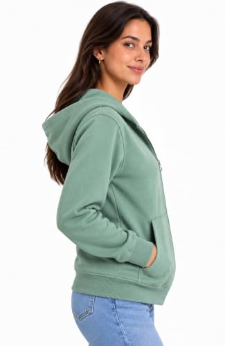 Image of SANE ORIGINALS Women's Cotton Blend Fleece Zip Up Hoodie Sweatshirt, Warm Winter Full Zip Jacket with Kangaroo Pockets
