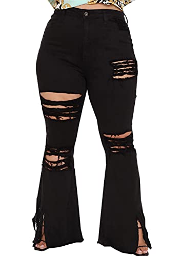 BessCops Plus Size Bell Bottom Jeans for Women Elastic High Waisted Classic Flared Denim Pants