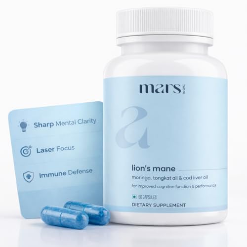 mars by GHC Lions Mane Capsule Powered with Moringa Powder Tongkat Ali & Cod Liver Oil | 100% Pure and Natural | Pack of 1 | 60 Capsules