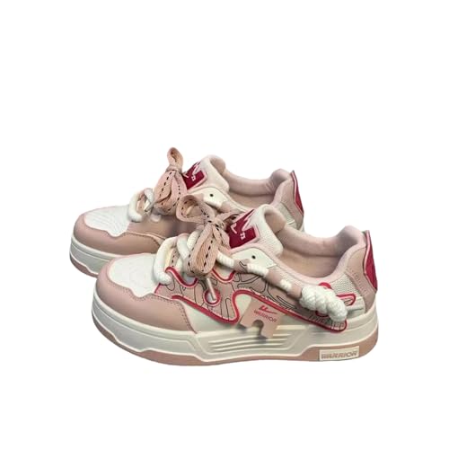 Y2K Niedliche Wander-Sneaker für Damen, modische und bequeme Sneaker mit klobiger Sohle, Retro-Stil und Dopamin-Farbe, Plateauschuhe, Pink, 39 EU