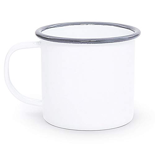 Crow Canyon Home Enamelware Mug, 12 ounce, Vintage White/Grey (Set of 4)