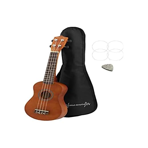 World Rhythm WR-302 - Ukelele soprano para principiantes, acabado natural con bolsa de concierto, cuerdas de repuesto para ukelele y púa de fieltro