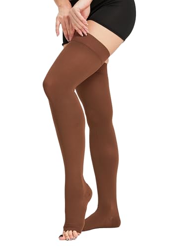 Image of TOFLY Thigh High 15-20 mmHg Compression Stocking, Open Toe Medical Compression Socks with Silicone Dot Band-Best Support for Nursing Sports Varicose Veins