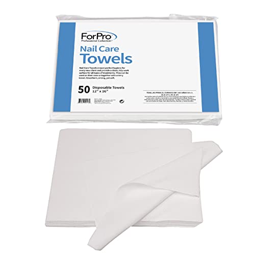 ForPro Professional Collection Original Nail Care Towels for Manicures and Pedicures, Lint-Free, Disposable Towels, 12' x 16', 50-Count