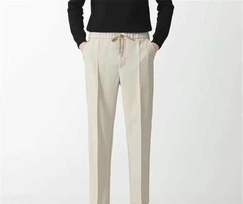 Men Elastic Waist Straight Ankle Length Suit Pants Casual Business Office Trousers with Drawstring3