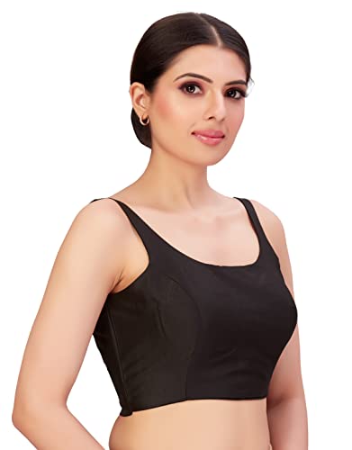 Image of Studio Shringaar Women's Polyester Sleeveless Satin Padded Saree Blouse