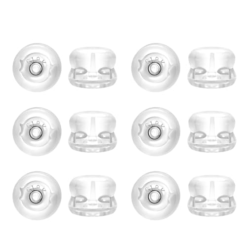 Earring Backs,Soft 18K Gold Silicone Plastic Rubber Earring Backs for Studs, 12pcs Silver Clear Plastic Earring Backer Replacement for Heavy Earrings, Secure Locking Earring Backs