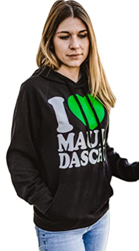 I love Mauldasch Hoodie Damen, Schwarz, Kapuzenpullover mit Aufdruck, grünes Herz Logo Print (M) Cover