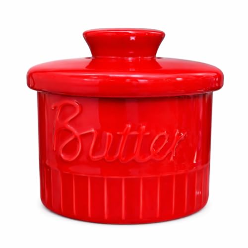 Image of Butter Crock French Ceramic Butter Dish, Antique Collection, Rouge Red (Cherry Red)
