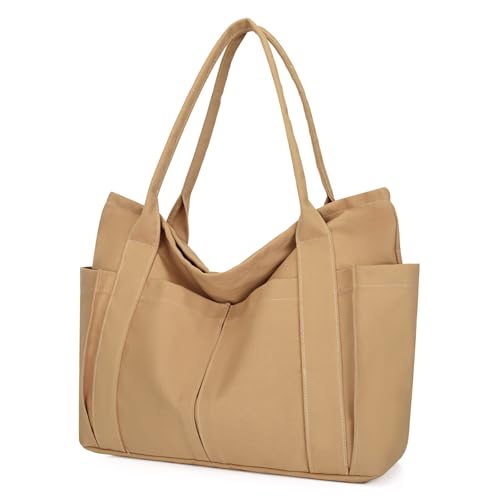 Bolso tote grande de lona Muka con múltiples bolsillos, bolso de hombro resistente, 20" x 14" x 6" miniatura 1