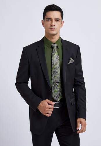 Image of HISDERN Mens Dress Shirt with Tie Pocket Square Set Classic Button Down Shirt Matching Tie Long Sleeve Shirts
