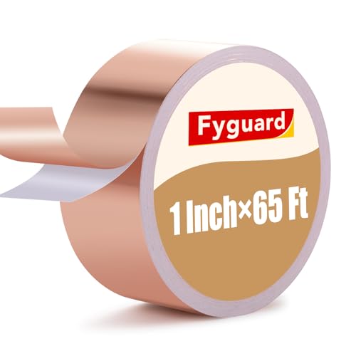 Fyguard Copper Foil Tape 1Inch 65Ft Total Conductive Adhesive Copper Tape Double Sided Foil Tape for Stained Glass Guitar EMI Shielding Electrical Repair Grounding Paper Circuits