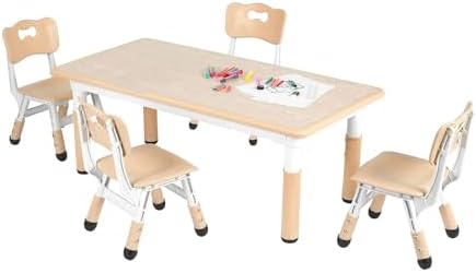 Amazon.co.jp: VIVIST キッズテーブルと椅子2脚セット 高さ調節可能な  