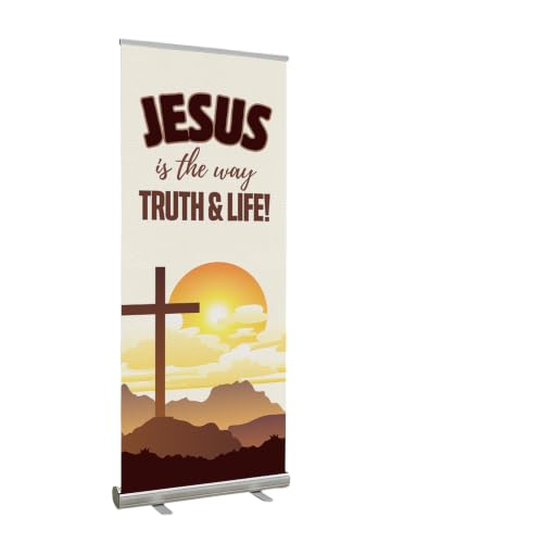 DreamController Church Retractable Stand Banner by DC | 33"x81" Roll-Up Display | Jesus is the Way Truth Life Vertical Pull-Up Banner for Trade Shows & Events | Made in USA | (Stand Not Included)