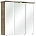 Produktbild Pelipal Badezimmer-Spiegelschrank Quickset 313 in Sanremo Eiche Terra quer Nachbildung mit LED-Beleuchtung, 75 cm breit | Badschrank mit Spiegel, 3 Türen und 6 Einlegeböden