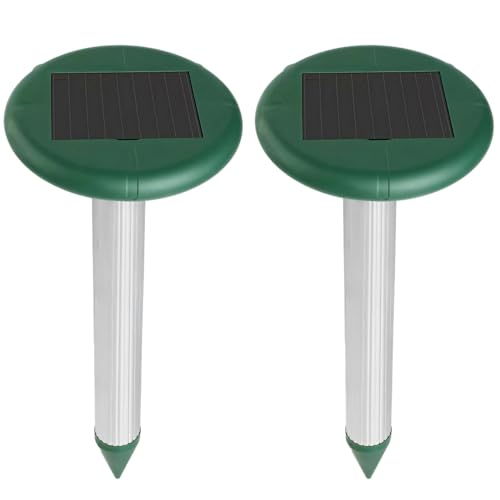 2 repelentes solares de gopher, disuasivos ultrasónicos de serpientes y pájaros, funciona con energía solar con batería, diseño de alta potencia para una amplia cobertura, resistente a la intemperie