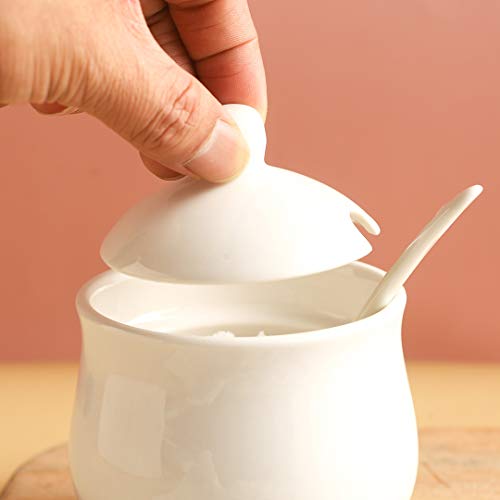 YOLIFE Ceramic Sugar Bowl, White Porcelain Sugar Pot with Lid and Spoon, Conditment for Kitchen Seasoning 8 oz/ 230 ml - Image 5