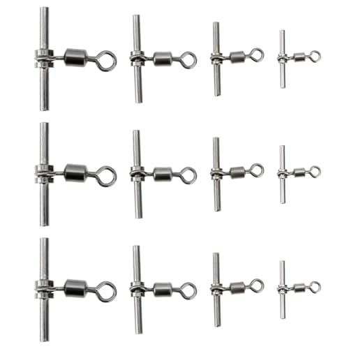 LT Easiyl 40Pcs Fishing Cross Line Crimp Swivels, 3-Way T-Shape Brass Fishing Swivels for Rigs Freshwater Saltwater (Size 3# 5# 7# 10#)
