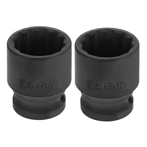 Image of HARFINGTON 2pcs 1 /2 inch Drive x 24mm Shallow Impact Socket 12-Point Metric CR-V Steel Spindle Nut Impact Flip Sleeve for Home Auto Nuts Bolts Repair