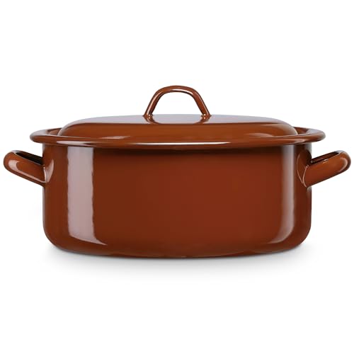 briebe Casseruola Induzione 30 cm, Casseruola 8 L Grande con Coperchio Acciaio Smaltato Vetrificato, Adatta Piano in vetroceramica, Fuoco, Gas, Forno, Terra Vintage Marrone Tegola