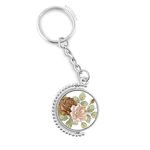 Llavero anillo cadena rosa blanca hojas flores dibujo rotativo portallaves de metal DIYthinker