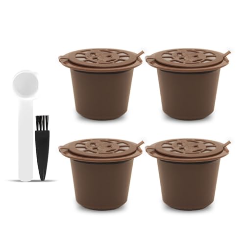 4 Piezas Cápsulas de Café Rellenables Cápsulas de Filtro de Café Recargables con 1 Cucharilla y 1 Cepillito Cápsulas de Café Reutilizables para Máquinas de Café de Cápsulas