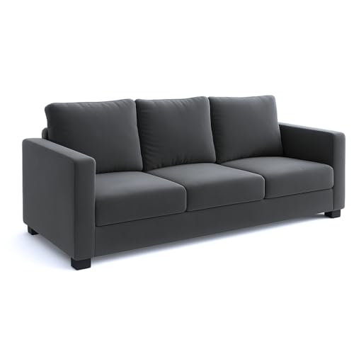 Image of FURNY Haster 3 Seater Fabric Sofa (Dark Grey) Premium Velvet Finish | Durable & Comfortable | Ideal for Living Room