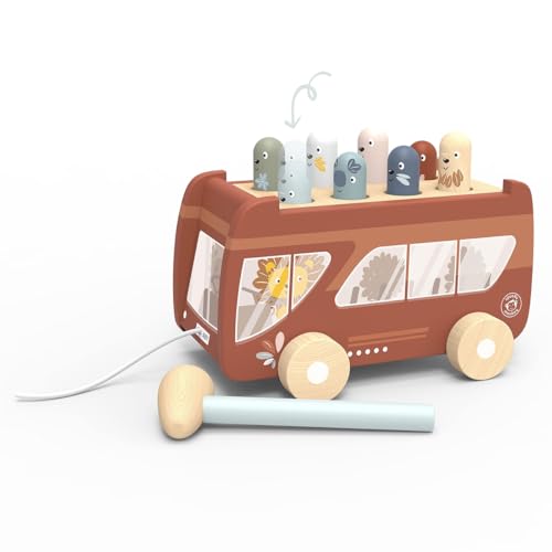 Jouet en bois pour enfants Speedy Monkey : un bus multicolore pour jouer au salon