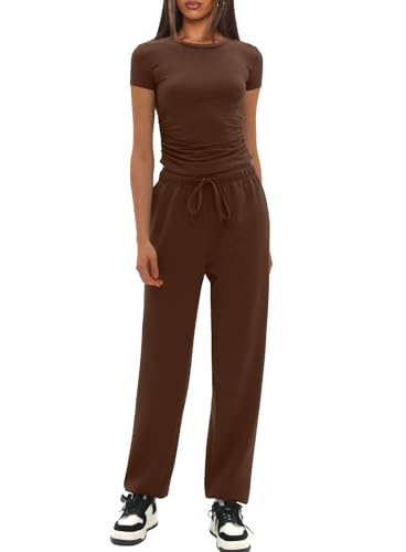 Darong Womens 2 Piece Outfit Sets Short Sleeve Crew Neck T Shirts with Jogger Pants Active Tracksuit Lounge Set4