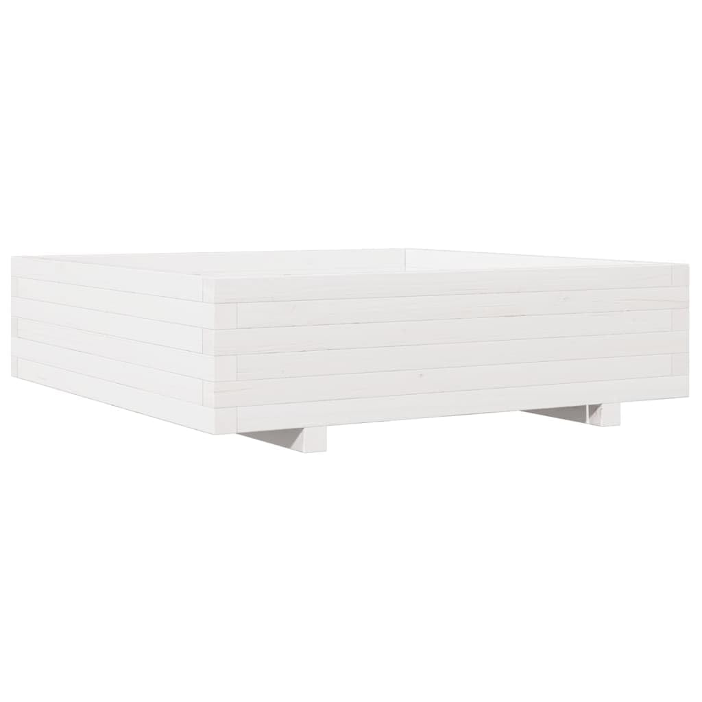 Macetero blanco de madera maciza de pino, 90 x 90 x 26,5 cm, bancal alto con drenaje para jardín, balcón, terraza, interior y exterior, como maceta y jardinera con almacenamiento de agua