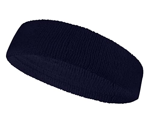 COUVER Cotton Terry Athletic Sports Headband, Navy, 1 PC
