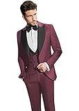 Traje de esmoquin para hombre, 3 piezas, para boda, novio, traje de negocios, granate, 36