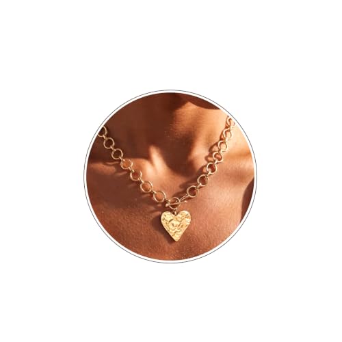 Collier épais en cœur pour femme en or 14k avec fermoir bascule