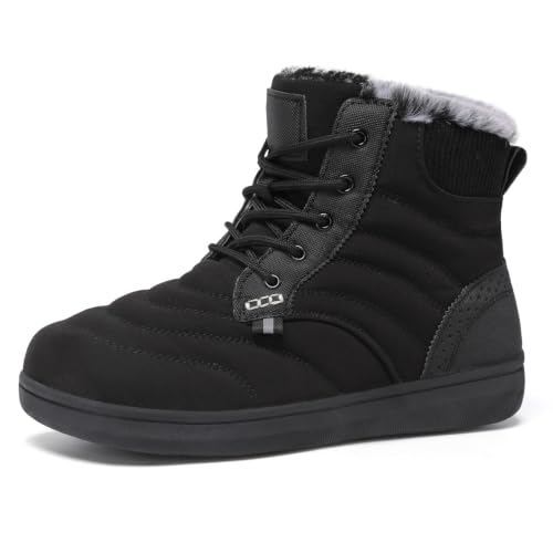 LeIsfIt Men's Snow Boots Wide Toe Box Fur Lined Winter Shoes Black 12.5