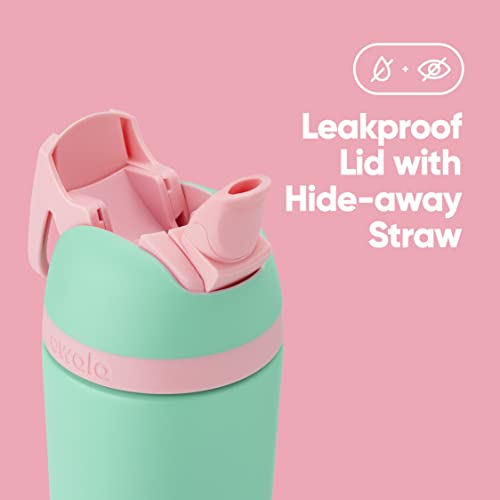 Image of Owala Kids Flip Insulation Stainless Steel Water Bottle with Straw, Locking Lid Water Bottle, Kids Water Bottle, Great for Travel, 14 Oz, Teal and Pink