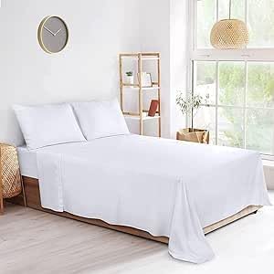 Soft Full Flat Sheet Poly Cotton White Hotel Quality Bedding Fade & Shrink Resistant Easy Care & Durable (White, Super King Pack of 2)