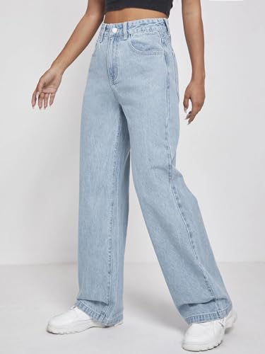 Image of KOTTY Wide Fit Denim Pants - Women's High Rise Wide Leg Comfort