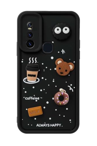 Image of Bintage Cute Fun Taddy Cartoon 3D Ball Bear Milk Donut Coffee Cup Silicon Case Full Body & Camera Protection Back Cover Compatible for Vivo V15 - Black