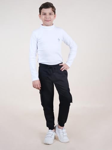 Image of KiddoPanti Boys Solid Fleece Cargo Track Pants | Cotton Poly Fleece Fabric | Ankle Length Jogger | 2 Cargo Pocket,1 Side Pocket | Elastic Waist & Drawcord | Jogger Track Pants