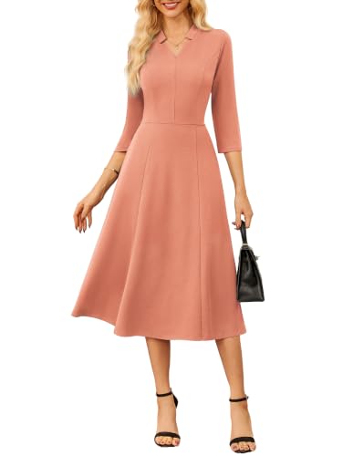 Image of GRACE KARIN Work Dresses for Women 2026,Midi Business Dress,3 /4 Sleeve Classy Fit and Flare Dress with Pocket