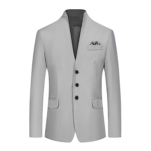 Zeiyignr Men's Chinese Tunic Suits Mandarin Collar Formal Suit Jacket Solid Slim Fit Front Button Blazer Traditional Uniform