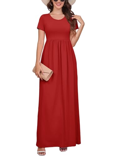 Image of DEARCASE Maxi Dress for Women Short Sleeve Casual Summer Loose Plain Comfy Long Dresses with Pockets