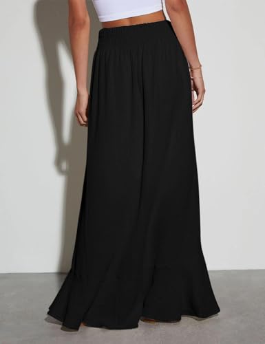 Women's Boho Elastic Tie Waist Button Down Maxi Skirt - Casual Loose Flowy Swing Slit Front Long Skirt3
