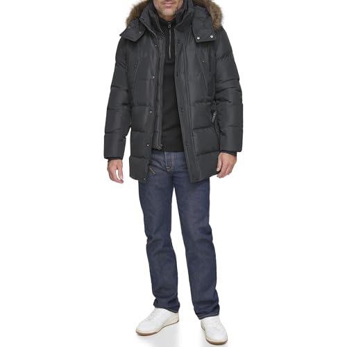 Image of Andrew Marc Men's Gattica Down Parka Jacket With Removable Faux Fur Trimmed Hood and Bib